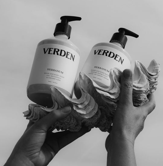 Herbanum Hand and Body Wash and Hand and Body Balm with shell